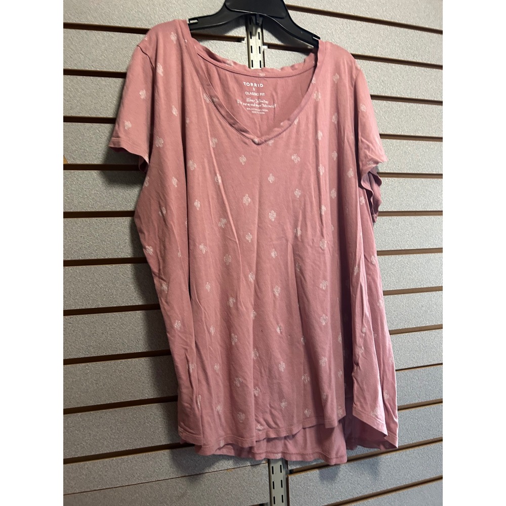 Torrid Womens 3 Plus Size‎ Pink Cactus Print V-Neck Classic Fit Short Sleeve Tee